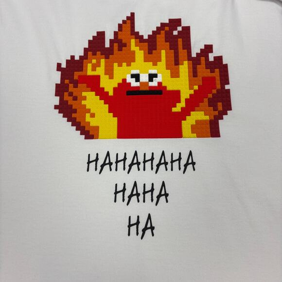 NWT Mostly Heard Rarely Seen 8-Bit On Fire Tee Shirt Men's Medium Elmo Meme - Picture 3 of 12